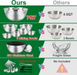 Mixing Bowls Set, 27PCS Stainless Steel Mixing Bowl with Lid Set, Large Nesting Bowls 7, 4.5, 3, 2.5, 2, 1.5QT, Measuring Cups and Spoons Baking Utensils Metal Bowl for Kitchen Prep - Image 6