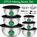 Mixing Bowls Set, 27PCS Stainless Steel Mixing Bowl with Lid Set, Large Nesting Bowls 7, 4.5, 3, 2.5, 2, 1.5QT, Measuring Cups and Spoons Baking Utensils Metal Bowl for Kitchen Prep - Image 7