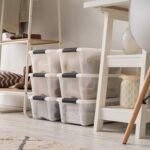 IRIS USA 13 Qt Stackable Plastic Storage Bins with Lids, 6 Pack - BPA-Free, Made in USA - Discreet Organizing Solution, Latches, Durable Nestable Containers, Secure Pull Handle - Pearl - Image 4