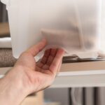 IRIS USA 13 Qt Stackable Plastic Storage Bins with Lids, 6 Pack - BPA-Free, Made in USA - Discreet Organizing Solution, Latches, Durable Nestable Containers, Secure Pull Handle - Pearl - Image 9