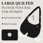 Quilted Puffer Tote Bag for Women - Large Crossbody Bag, Lightweight Nylon Puffy Carryall Hobo Puff Shoulder Bag - Image 7