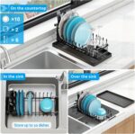 ANTOPY Sink Dish Drying Rack - Expandable Small Dish Rack Over Sinks with Silicone Drying Tray, Dish Drainer for Kitchen Counter with Cutlery Holder, Drying Rack Fit for 14’’-19’’ Kitchen Sink - Image 3