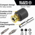Klein Tools 32561 Multi-Bit Screwdriver / Nut Driver, 6-in-1 Stubby Screwdriver with 2 Phillips, 2 Slotted, 2 Nut Drivers - Image 3