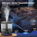 KZF 4L Top Fill Humidifiers for Bedroom & 60H Runtime - Cool Mist Humidifier, 3 Mist Levels, 8H Timer, Essential Oil Tray, Humidity Display, Quiet for Bedroom, Baby, Plants, Large Room - Image 4