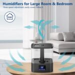 KZF 4L Top Fill Humidifiers for Bedroom & 60H Runtime - Cool Mist Humidifier, 3 Mist Levels, 8H Timer, Essential Oil Tray, Humidity Display, Quiet for Bedroom, Baby, Plants, Large Room - Image 6