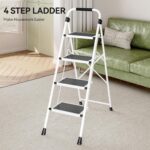 KINGRACK 4 Step Ladder, Folding Step Stool with Anti-Slip and Wide Pedal, Lightweight Stepladder with Handrails, Portable for Kitchen, Household, White - Image 4
