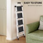 KINGRACK 4 Step Ladder, Folding Step Stool with Anti-Slip and Wide Pedal, Lightweight Stepladder with Handrails, Portable for Kitchen, Household, White - Image 5