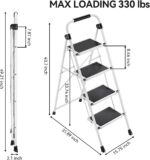 KINGRACK 4 Step Ladder, Folding Step Stool with Anti-Slip and Wide Pedal, Lightweight Stepladder with Handrails, Portable for Kitchen, Household, White - Image 6