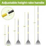 Rake for Leaves, Small Leaf Rake for Garden, 70-inch Adjustable Metal Rakes-Tool with 11 Steel Tines for Gardening, Yard, Shrub, Flower Beds, Lawns - Image 4