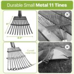 Rake for Leaves, Small Leaf Rake for Garden, 70-inch Adjustable Metal Rakes-Tool with 11 Steel Tines for Gardening, Yard, Shrub, Flower Beds, Lawns - Image 6