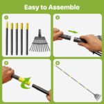 Rake for Leaves, Small Leaf Rake for Garden, 70-inch Adjustable Metal Rakes-Tool with 11 Steel Tines for Gardening, Yard, Shrub, Flower Beds, Lawns - Image 7