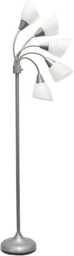 Simple Designs LF2006-SVW 67" Contemporary Multi Head Medusa 5 Light Adjustable Gooseneck Silver Floor Lamp with White Shades for Kids Bedroom Playroom Living Room Office - Image 3
