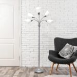 Simple Designs LF2006-SVW 67" Contemporary Multi Head Medusa 5 Light Adjustable Gooseneck Silver Floor Lamp with White Shades for Kids Bedroom Playroom Living Room Office - Image 4