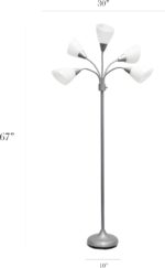 Simple Designs LF2006-SVW 67" Contemporary Multi Head Medusa 5 Light Adjustable Gooseneck Silver Floor Lamp with White Shades for Kids Bedroom Playroom Living Room Office - Image 5