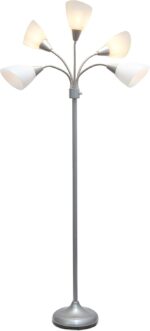Simple Designs LF2006-SVW 67" Contemporary Multi Head Medusa 5 Light Adjustable Gooseneck Silver Floor Lamp with White Shades for Kids Bedroom Playroom Living Room Office - Image 7