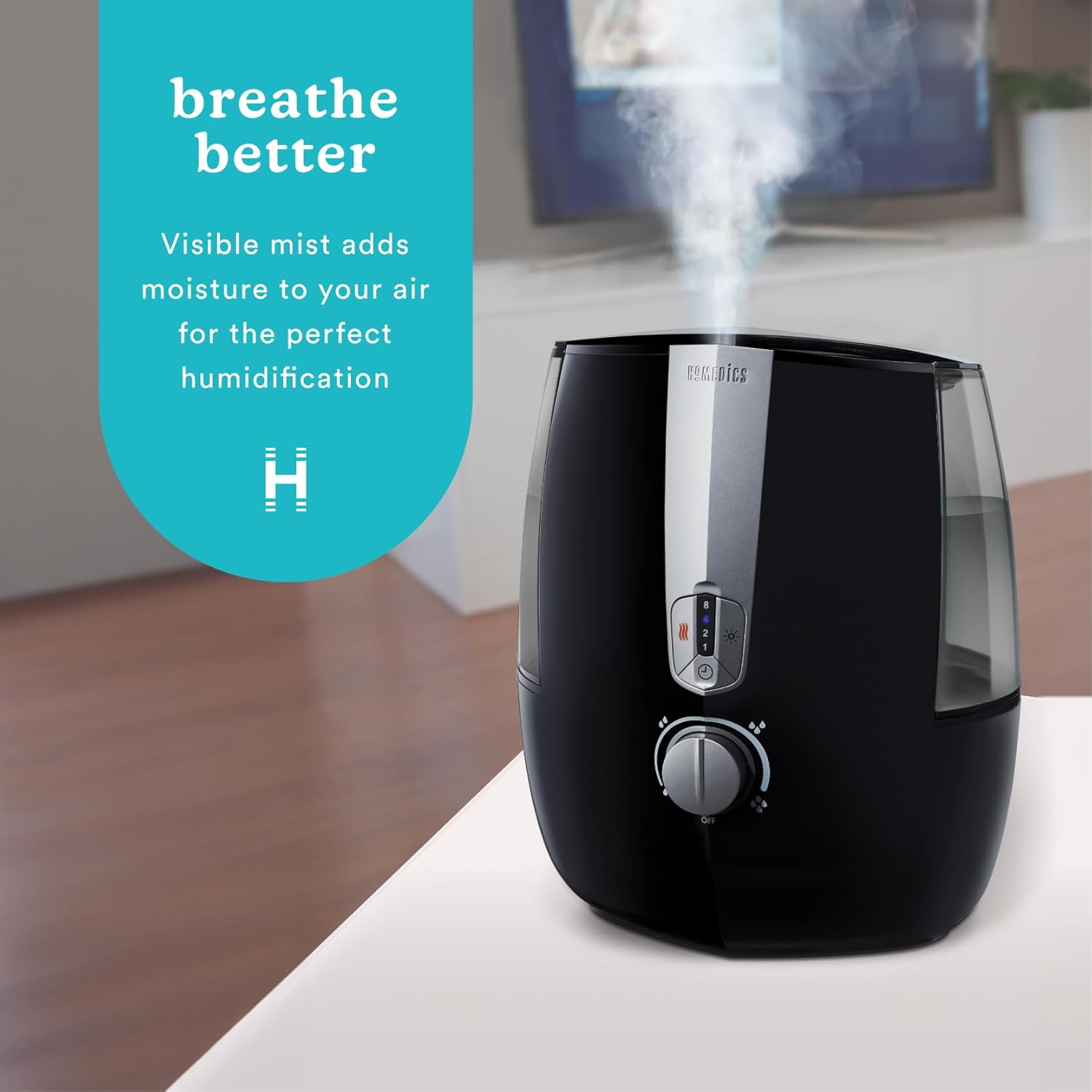 Homedics TotalComfort Plus Humidifier – Large Air Humidifiers for Bedroom, Plants – Top-Fill 5.3L Water Tank with Cool and Warm Mist, Essential Oil Pads, Colored Night-Light, Black - Image 3