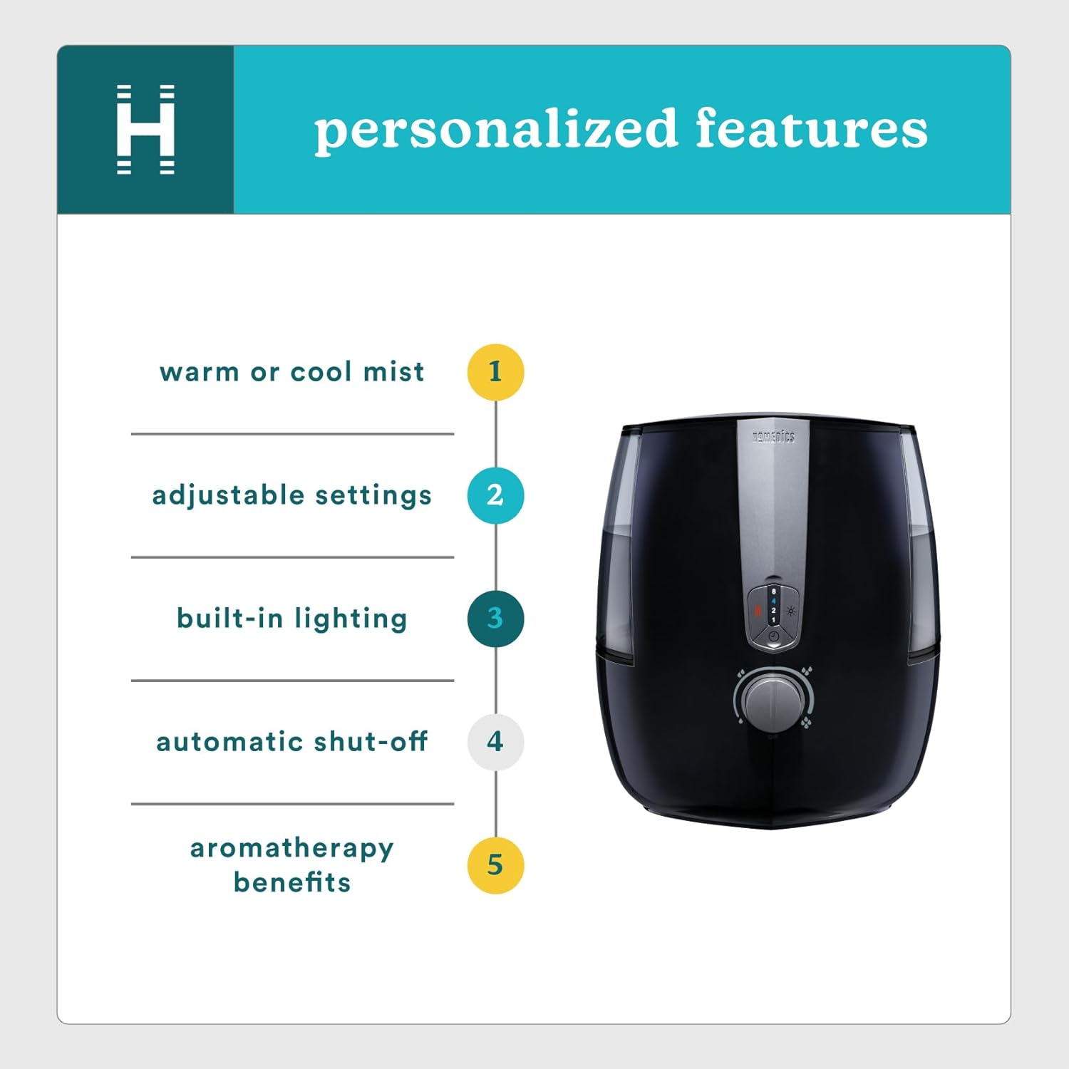 Homedics TotalComfort Plus Humidifier – Large Air Humidifiers for Bedroom, Plants – Top-Fill 5.3L Water Tank with Cool and Warm Mist, Essential Oil Pads, Colored Night-Light, Black - Image 4