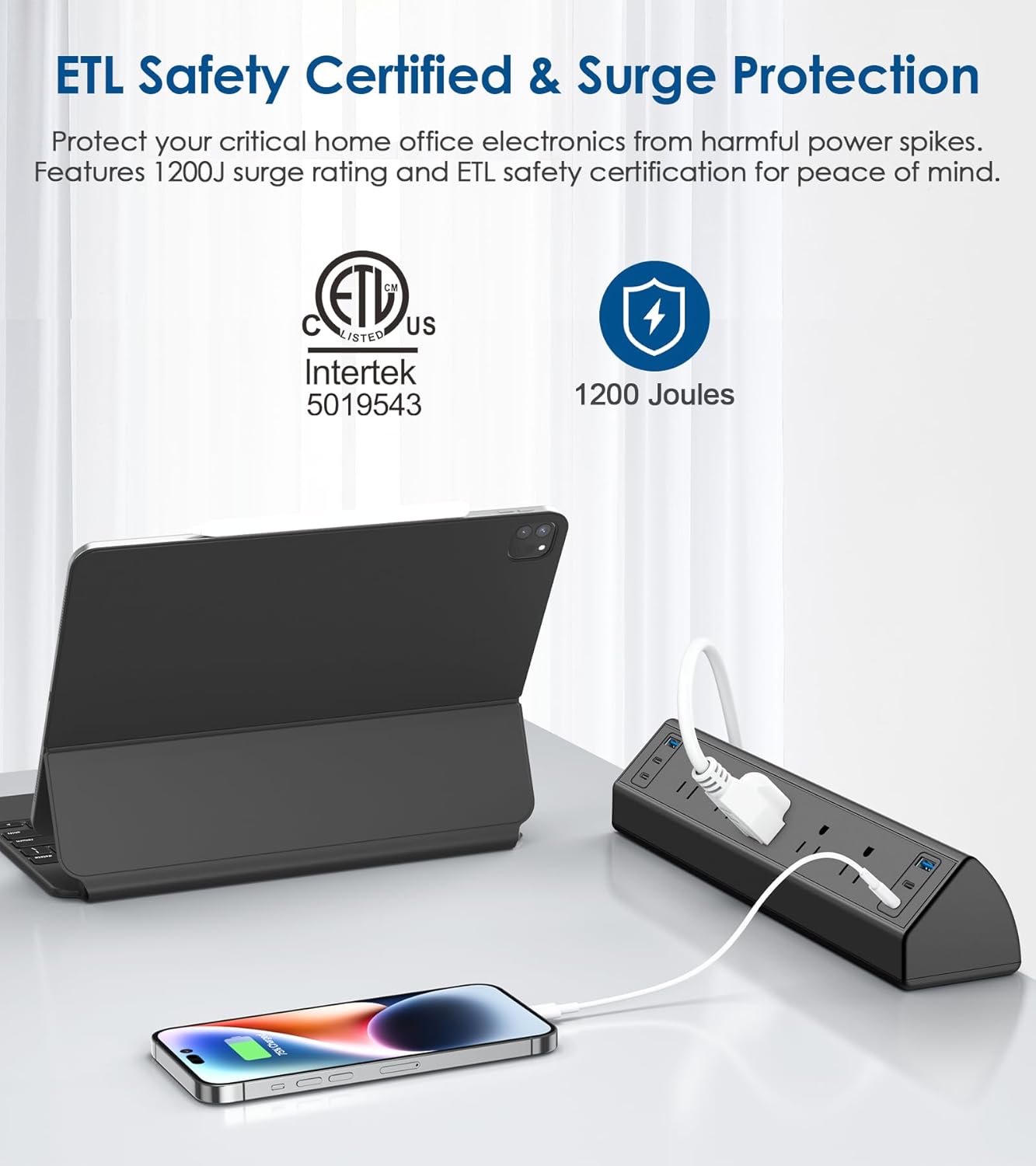 Jgstkcity Desk Clamp Power Strip USB C,40W Total Fast Charging Station,4 PD 20W USB C Ports,Desk Edge Mount Surge Protector,5 Outlets,Fit 1.96" Tabletop Edge,ETL Listed - Image 4