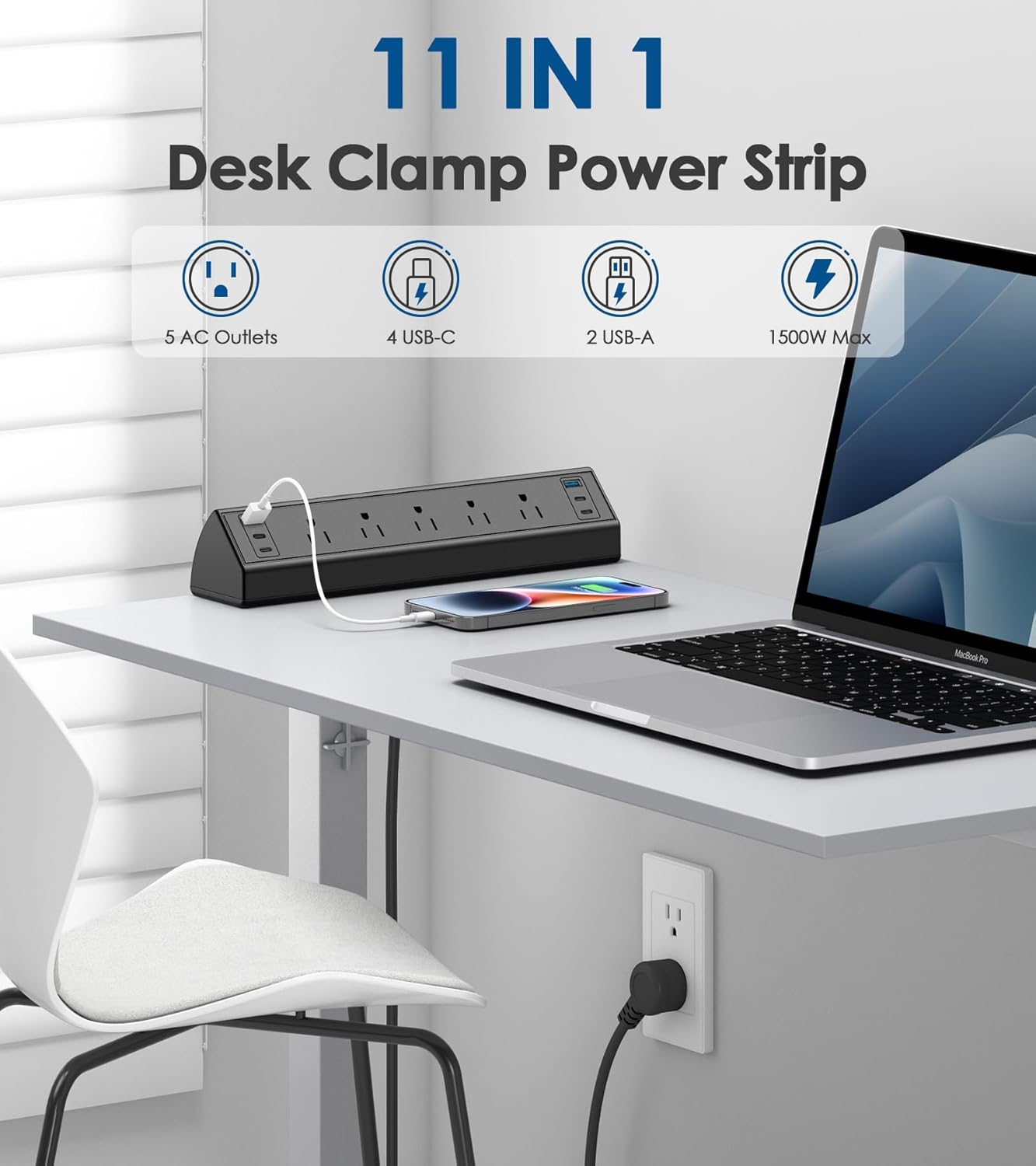 Jgstkcity Desk Clamp Power Strip USB C,40W Total Fast Charging Station,4 PD 20W USB C Ports,Desk Edge Mount Surge Protector,5 Outlets,Fit 1.96" Tabletop Edge,ETL Listed - Image 5