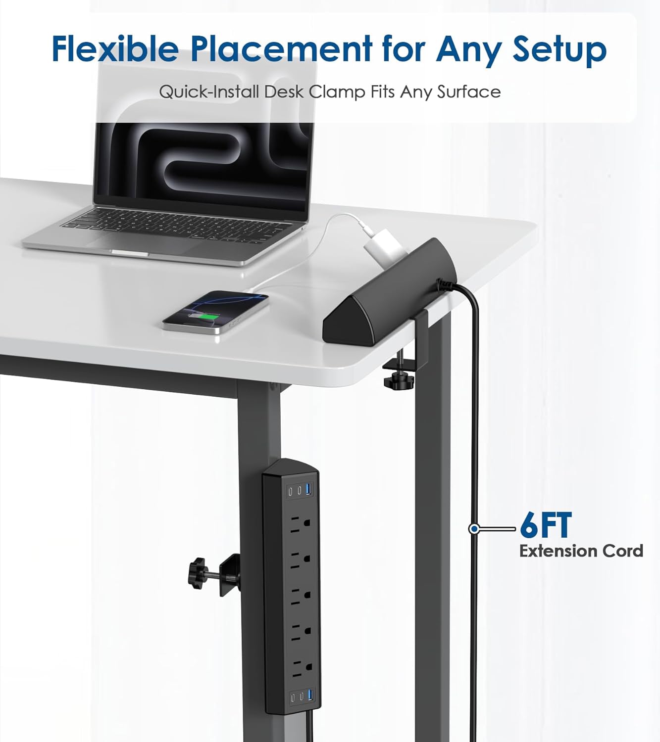 Jgstkcity Desk Clamp Power Strip USB C,40W Total Fast Charging Station,4 PD 20W USB C Ports,Desk Edge Mount Surge Protector,5 Outlets,Fit 1.96" Tabletop Edge,ETL Listed - Image 7