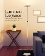 Brightech Sky LED Torchiere Super Bright Floor Lamp - Contemporary, High Lumen Light for Living Rooms and Offices - Dimmable, Indoor Pole Uplight for Bedroom Reading - White - Image 3