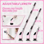 Electric Spin Scrubber, Cordless Cleaning Brush, Shower Scrubber with 8 Replaceable Brush Head, Power Cleaning Brush with Extension Handle, 2 Adjustable Speed, for Bathtub Tile Floor (Pink) - Image 5