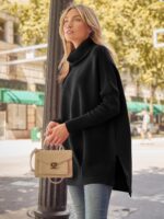 LILLUSORY Women's Turtleneck Oversized Sweaters Long Batwing Sleeve Spilt Hem Tunic Pullover Knit Tops - Image 5