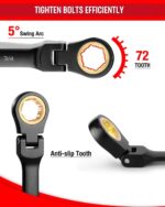 WORKPRO Ratcheting Combination Wrench Set, 8-piece Flex-Head Anti-Slip Set SAE 5/16-3/4 inch, 72-Teeth, Cr-V Constructed, Black Electrophoretic Coating with Rolling Pouch - Image 4