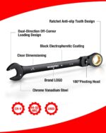 WORKPRO Ratcheting Combination Wrench Set, 8-piece Flex-Head Anti-Slip Set SAE 5/16-3/4 inch, 72-Teeth, Cr-V Constructed, Black Electrophoretic Coating with Rolling Pouch - Image 8