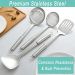 Pleafind 4-Pcs Cooking Utensils Set, Stainless Steel Kitchen Utensils, Wok Utensils Set Include Wok Ladle, Slotted Spoon, Wok Spatula and Slotted Spatula, Dishwasher Safe - Image 7
