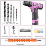 PULITUO 12V Pink Cordless Drill Set - Power Drill Kit with Battery and Charger, 3/8-Inch Keyless Chuck, Built-in LED, 21+1 Torque Setting - Image 5