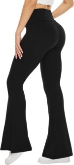 TNNZEET Black Flare Leggings for Women, Crossover Yoga Pants with Pockets Bootcut Flared Leggings - Image 3
