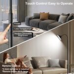 76" LED Floor Lamp, 18W/1800LM Super Bright Reading Standing Lamp,Stepless Dimmable&Adjustable Color Temperature 2700K-6500K w/Remote& Touch Control Lamps for Living Room Bedroom Office Black - Image 6
