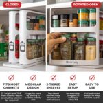 Cabinet Caddy Spice Rack Organizer for Cabinet - Slide & Rotate Kitchen Organizers and Storage - 2 Double-Decker Shelves - Non-Skid Base - Magnetic Modular Design - 10.8" H x 5.25" W x 10.8" D - Image 4