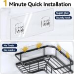 YASONIC Shower Caddy Corner, 3-Pack Adhesive Rustproof Stainless Steel Shower Shelves with Soap Holder, No Drilling Shower Organizer Corner for Dorm, Renters Bathroom, Black - Image 6