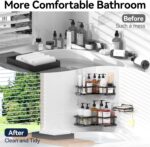 YASONIC Shower Caddy Corner, 3-Pack Adhesive Rustproof Stainless Steel Shower Shelves with Soap Holder, No Drilling Shower Organizer Corner for Dorm, Renters Bathroom, Black - Image 9