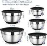 Umite Chef Mixing Bowls with Airtight Lids, 8PCS Stainless Steel Nesting Mixing Bowls Set, 3 Grater Attachments & Non-Slip Bottoms, Black Kitchen Bowls, Size 5, 4, 3.5, 2, 1.5QT for Baking & Serving - Image 5