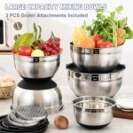 Umite Chef Mixing Bowls with Airtight Lids, 8PCS Stainless Steel Nesting Mixing Bowls Set, 3 Grater Attachments & Non-Slip Bottoms, Black Kitchen Bowls, Size 5, 4, 3.5, 2, 1.5QT for Baking & Serving - Image 6