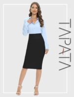 Tapata Women's Office Work Pencil Skirt Stretch High Waist Below Knee Bodycon for Business Casual - Image 8