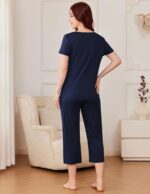 Ekouaer Pajama Set for Women Short Sleeve Top With Capri Pants Pjs 2 Piece O Neck Loungewear Soft Sleepwear with Pockets - Image 5