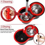 Spin Mop and Bucket with Wringer Set, 360° Spinning Mop Bucket System with 3 Microfiber Mop Replacement Heads and 61" Stainless Steel Adjustable Handle for Floor Cleaning (20QT) - Image 5