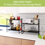 Expandable Cabinet Shelf Organizer Rack, Stackable Kitchen Countertop Organizer Storage Shelves, Adjustable Height Pantry Counter Shelf Riser Spice Rack (Black, 2 Pack) - Image 3