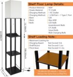 SHINE HAI 3-in-1 Shelf Floor Lamp with 1 USB&Type C&1 AC Outlet, 3-Tiered LED Bedroom Lamp, Shelf & Storage Combination Modern Standing Light - Image 8