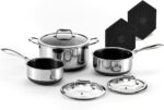 HexClad Hybrid Nonstick 14-Piece Cookware Set, 8", 10", and 12" Pans with Lids, 2, 3, and 8Qt Pots with Lids, and 2 Silicone Trivets, Stay-Cool Handles, Dishwasher and Oven-Safe, Induction Ready - Image 4