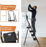 HBTower Step Ladder with Handrails, Folding Step Stool with Attachable Tool Bag & Anti-Slip Wide Pedal for Home Kitchen Pantry Office, Black - Image 3