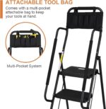 HBTower Step Ladder with Handrails, Folding Step Stool with Attachable Tool Bag & Anti-Slip Wide Pedal for Home Kitchen Pantry Office, Black - Image 4