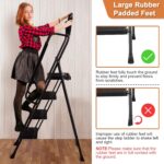 HBTower Step Ladder with Handrails, Folding Step Stool with Attachable Tool Bag & Anti-Slip Wide Pedal for Home Kitchen Pantry Office, Black - Image 5