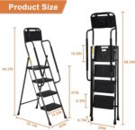 HBTower Step Ladder with Handrails, Folding Step Stool with Attachable Tool Bag & Anti-Slip Wide Pedal for Home Kitchen Pantry Office, Black - Image 6