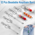 12 Pcs Beadable Keychain Bar, Silver Bead Keychain Beaded Item for Pendant DIY, Alloy Blank Key Chain Accessories Bulk for Beadable Gift Jewelry Making Supplies - Image 7