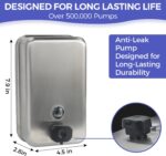 Heavy Duty Stainless Steel Wall Mount Soap Dispenser, 1100ml/37oz, with Corrosion Proof Lining and Anti-Leak Pump for Commercial & Home Bathroom Kitchen(Vertical) - Image 4
